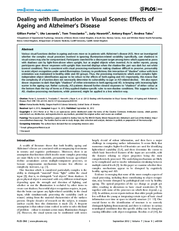 (PDF) Dealing with Illumination in Visual Scenes: Effects of Ageing and ...