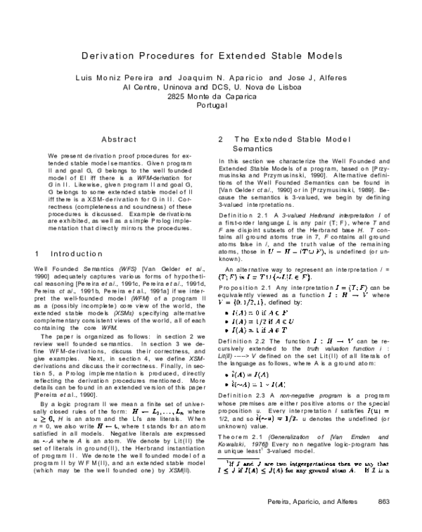 (PDF) Derivation procedures for extended stable models
