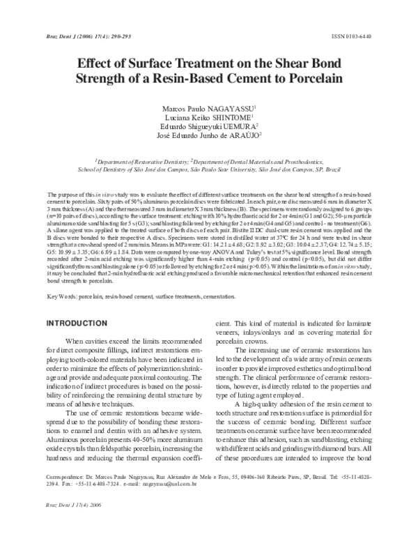 (PDF) Effect of surface treatment on the shear bond strength of a resin ...