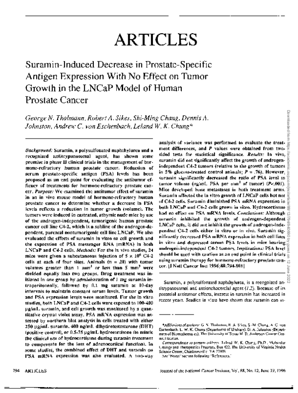(PDF) Suramin-Induced Decrease in Prostate-Specific Antigen Expression ...