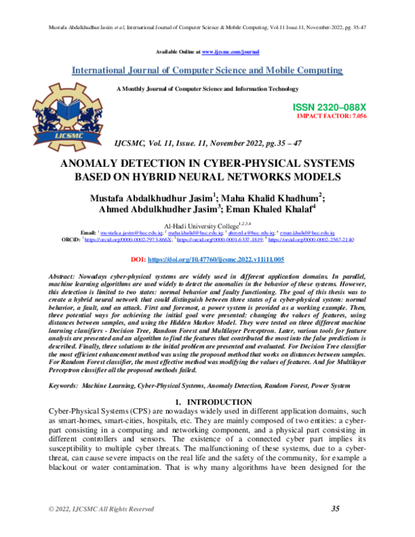 (PDF) ANOMALY DETECTION IN CYBER-PHYSICAL SYSTEMS BASED ON HYBRID ...