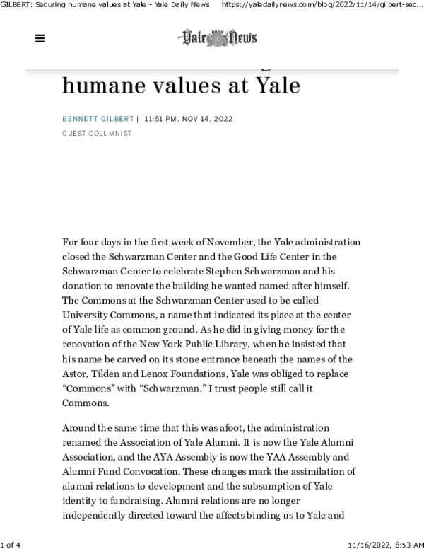 (PDF) Securing humane values at Yale