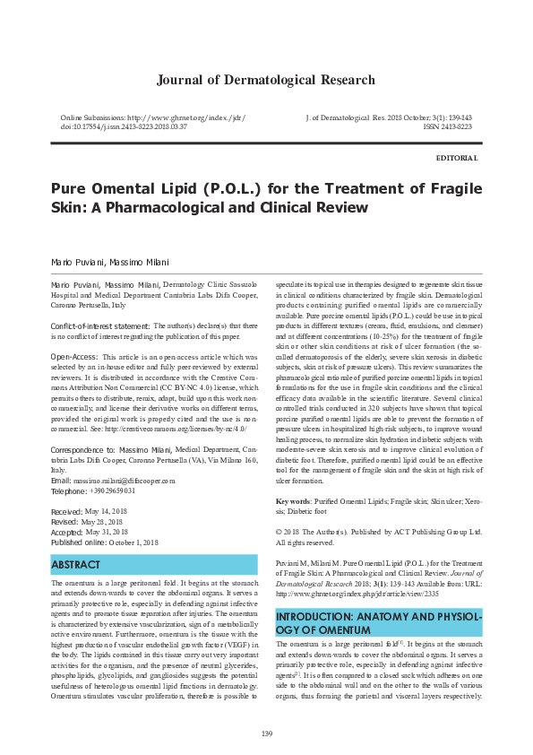 その他 Doi PDF) Pure Omental Lipid (P.O.L.) for the Treatment of Fragile Skin