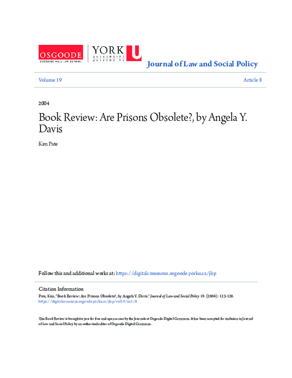 (PDF) Book Review Are Prisons Obsolete?, by Angela Y. Davis Kim Pate