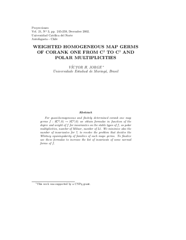 (PDF) Weighted Homogeneous Map Germs of Corank One from C ³ to C ³ and ...