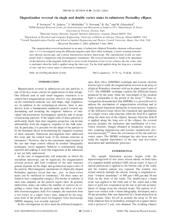 (PDF) reversal via single and double vortex states in