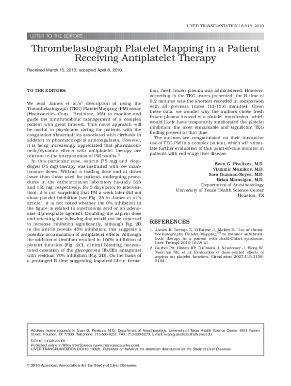 (PDF) Thrombelastograph platelet mapping in a patient with von ...