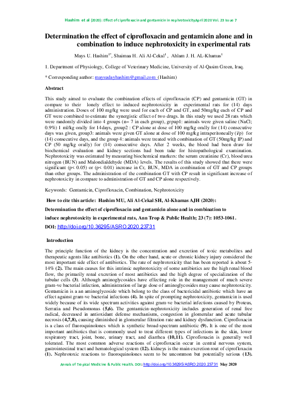(PDF) Determination the effect of ciprofloxacin and gentamicin alone ...