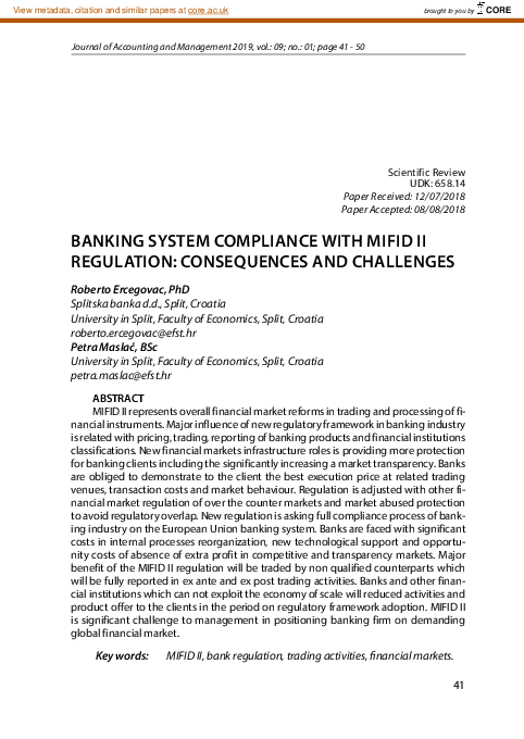 (PDF) Banking System Compliance With MIFID II Regulation: Consequences ...
