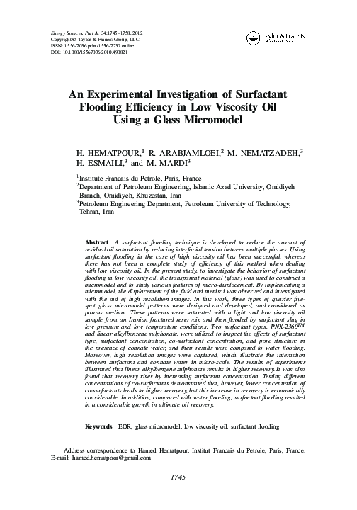 (PDF) An Experimental Investigation of Surfactant Flooding Efficiency ...