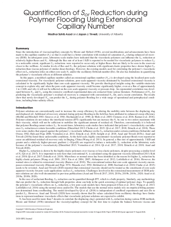 (PDF) Quantification of Sor Reduction during Polymer Flooding Using ...
