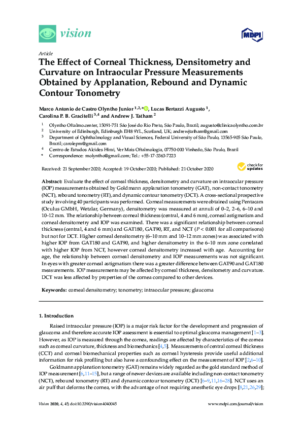 (PDF) The Effect of Corneal Thickness, Densitometry and Curvature on ...