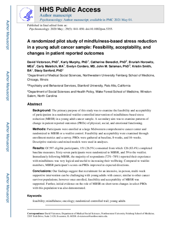 (PDF) A randomized pilot study of mindfulness‐based stress reduction in ...