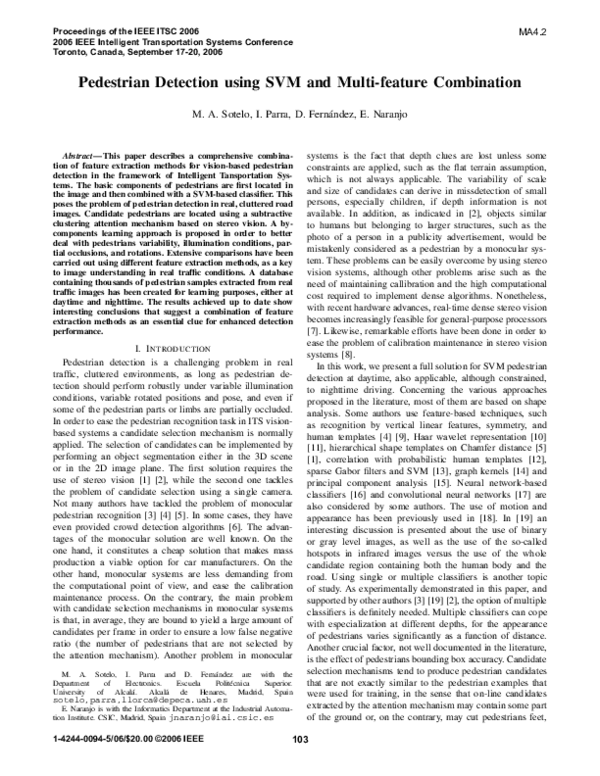 (PDF) Pedestrian Detection Using SVM and Multi-Feature Combination