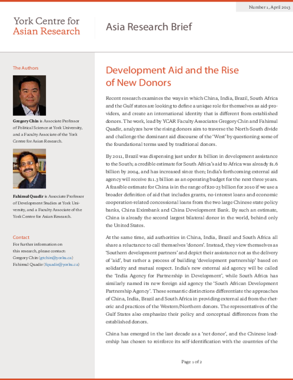 (PDF) Development Aid and the Rise of New Donors