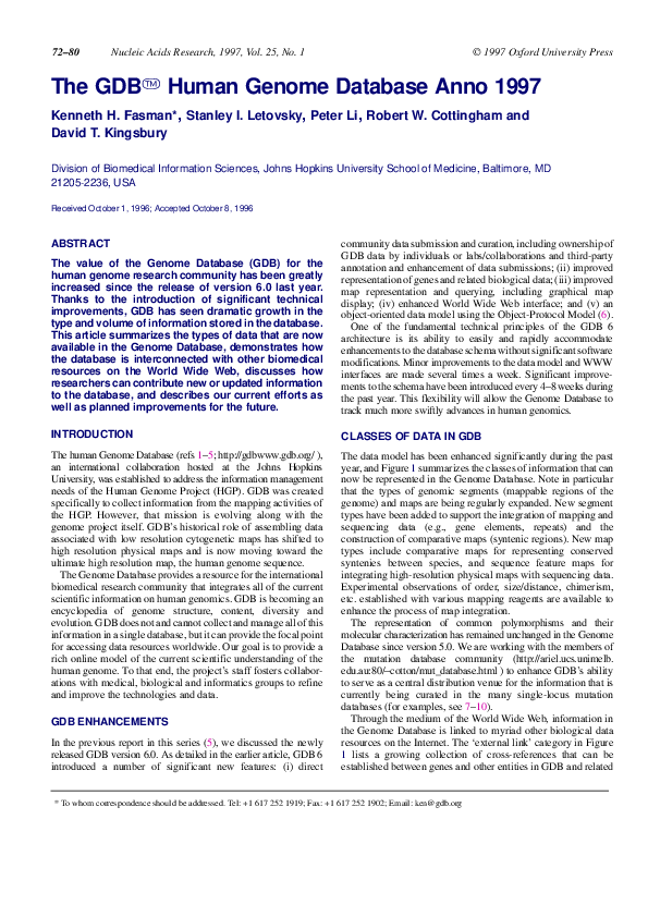 (PDF) The GDBTM Human Genome Database Anno 1997