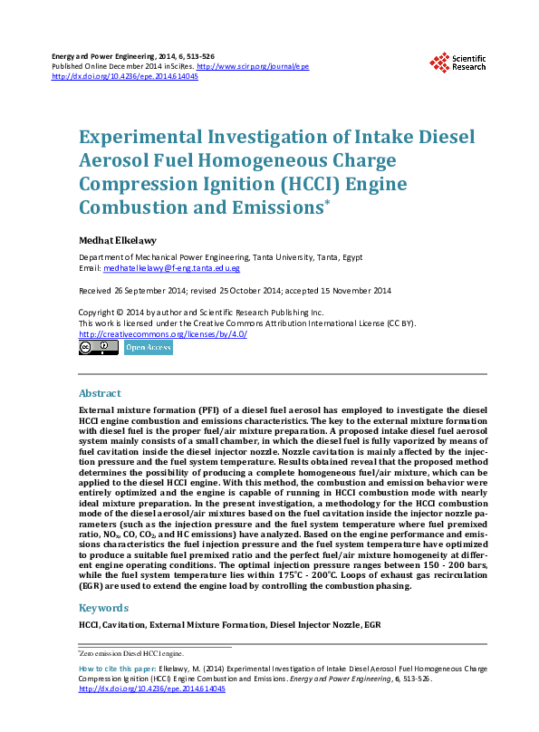 (PDF) Experimental Investigation of Intake Diesel Aerosol Fuel ...