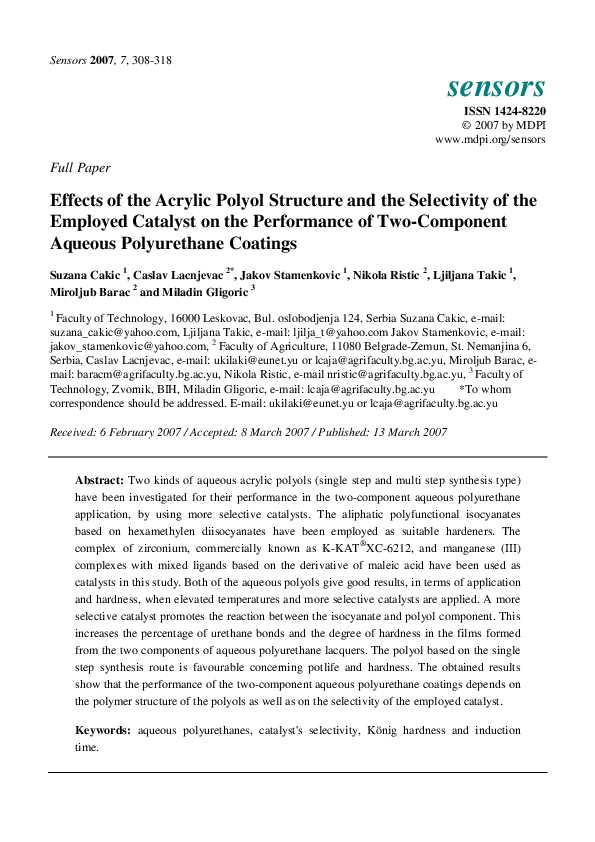 (PDF) Effects of the Acrylic Polyol Structure and the Selectivity of ...
