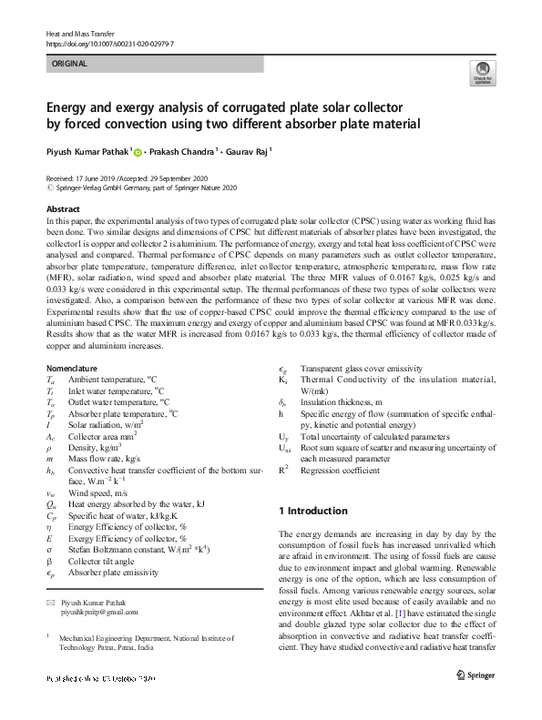 (PDF) Energy and exergy analysis of corrugated plate solar collector by ...