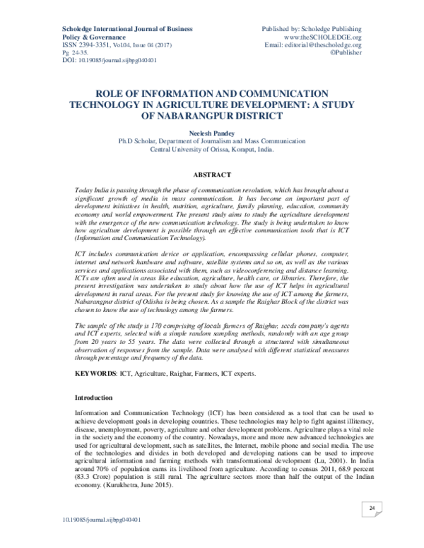 (PDF) Role of Information and Communication Technology in Agriculture ...