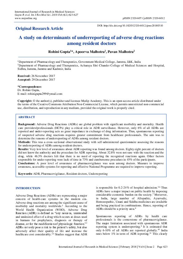 (PDF) A study on determinants of underreporting of adverse drug ...