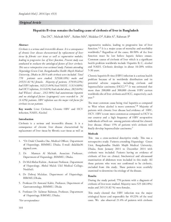 (PDF) Hepatitis B virus remains the leading cause of cirrhosis of liver ...