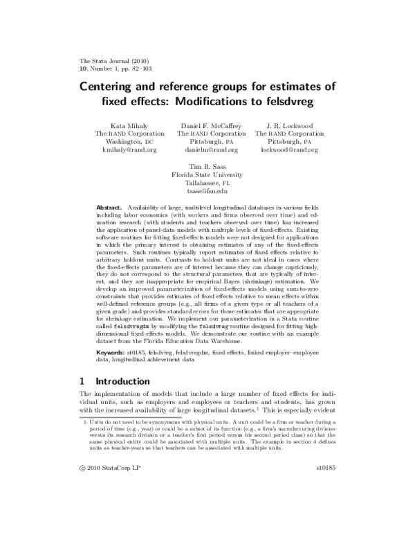 (PDF) Centering and Reference Groups for Estimates of Fixed Effects ...