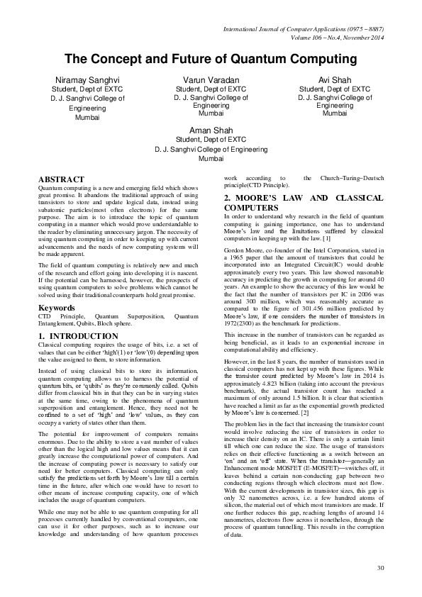 (PDF) The Concept and Future of Quantum Computing