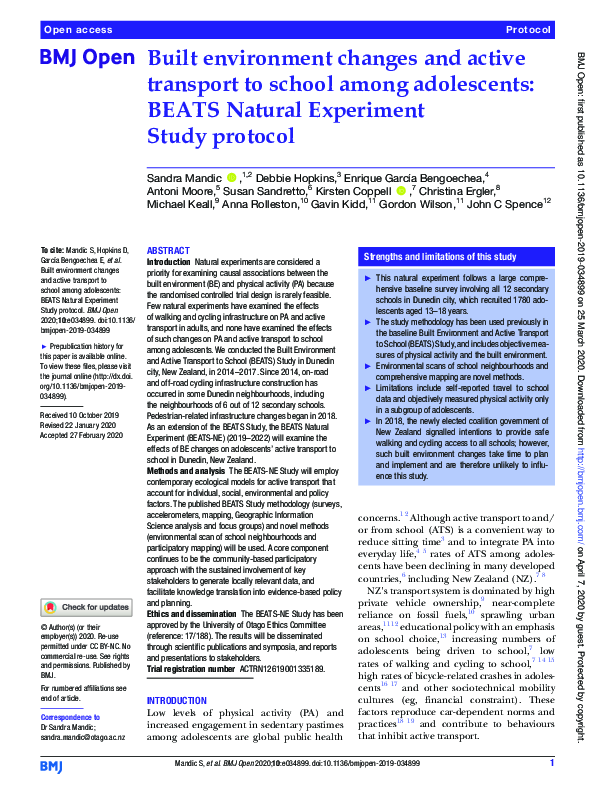 (PDF) Built environment changes and active transport to school among ...