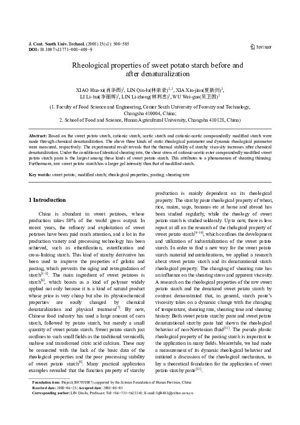 (PDF) Rheological properties of sweet potato starch before and after ...