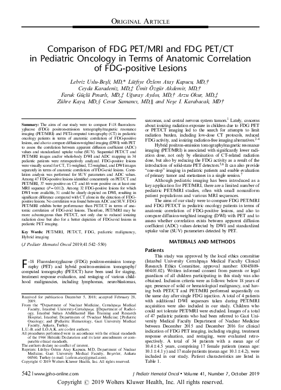 (PDF) Comparison of FDG PET/MRI and FDG PET/CT in Pediatric Oncology in ...