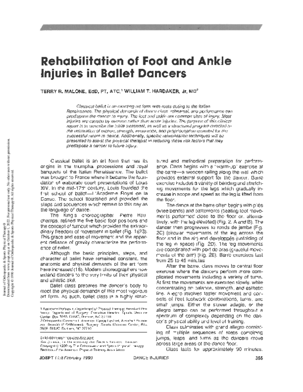 (PDF) Rehabilitation of Foot and Ankle Injuries in Ballet Dancers