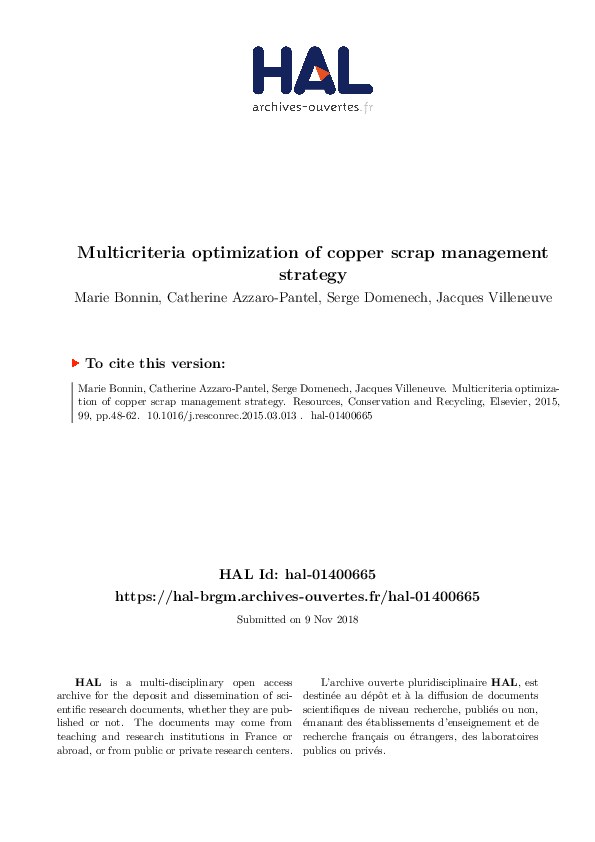 (PDF) Multicriteria optimization of copper scrap management strategy ...