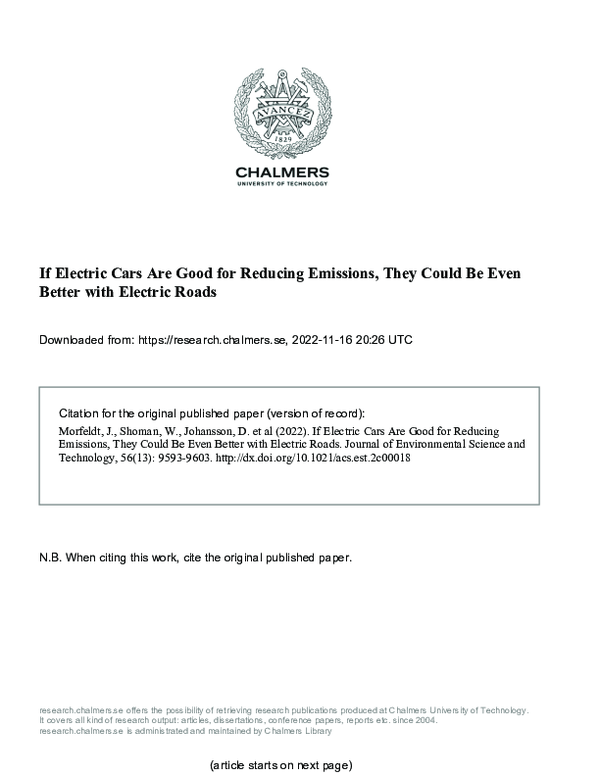 If Electric Cars Are Good for Reducing Emissions, They Could Be Even Better with Electric Roads