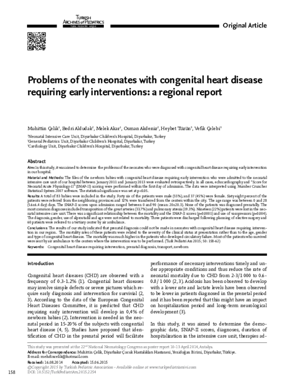 (PDF) Problems of the neonates with congenital heart disease requiring ...
