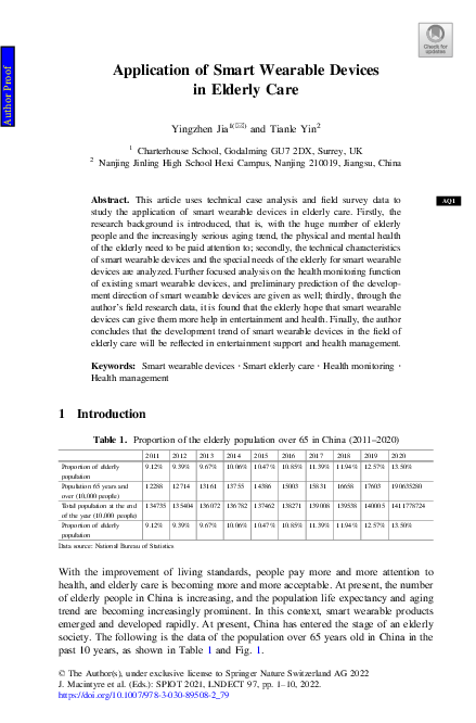 (PDF) Application of Smart Wearable Devices in Elderly Care