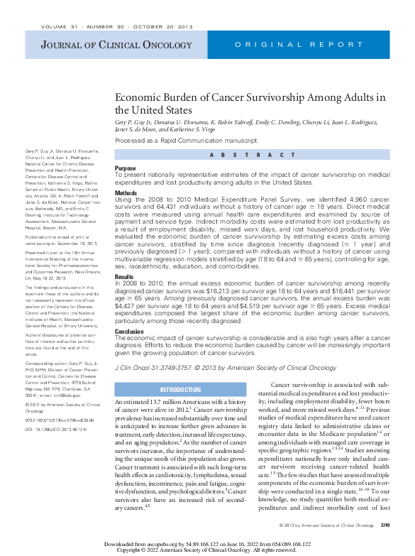 (PDF) Economic Burden of Cancer Survivorship Among Adults in the United ...