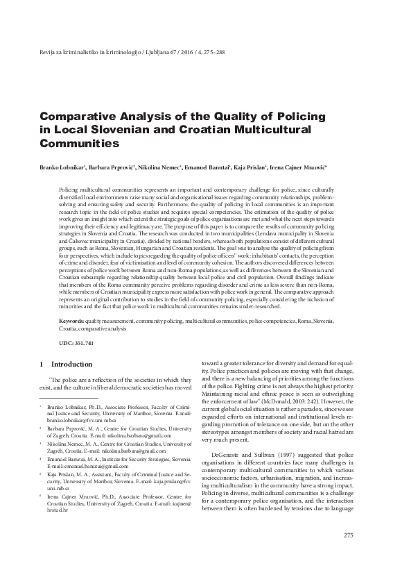 (PDF) Comparative Analysis of the Quality of Policing in Local ...