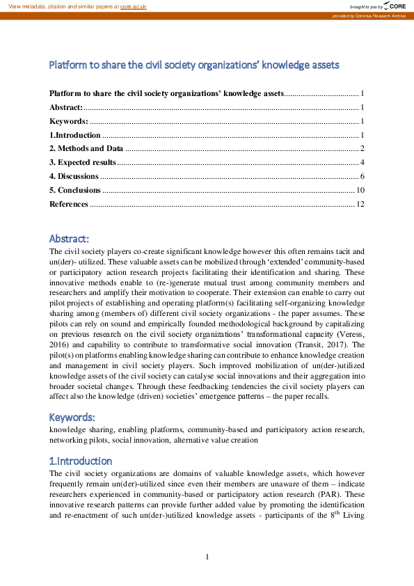 (PDF) Platform to share the civil society organizations’ knowledge assets