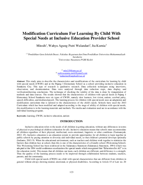 (PDF) Modification Curriculum For Learning By Child With Special Needs ...