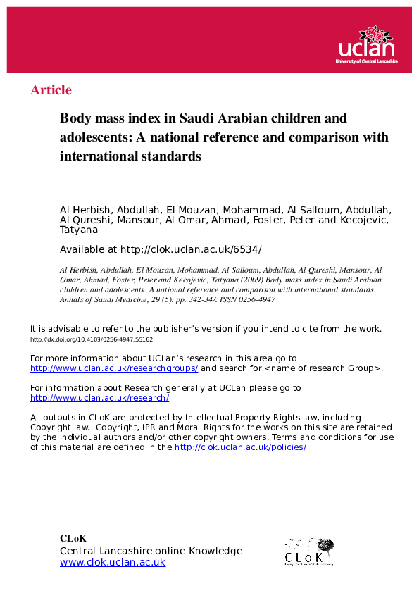 (PDF) Body mass index in Saudi Arabian children and adolescents: a ...