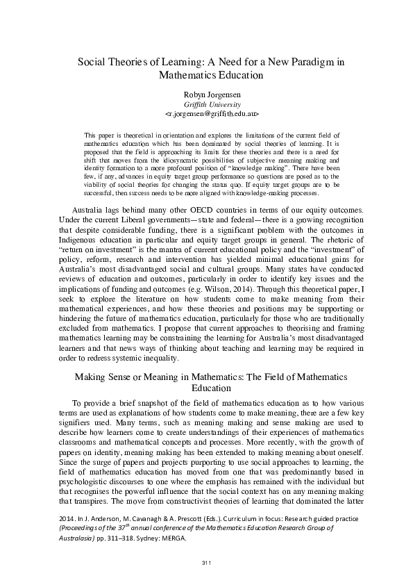(PDF) Social Theories of Learning: A Need for a New Paradigm in ...