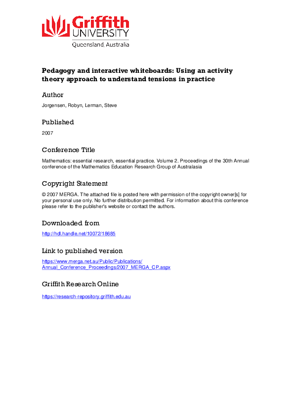 (PDF) Pedagogy and interactive whiteboards: Using an activity theory ...