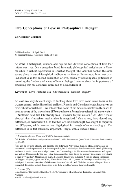 (PDF) Two Conceptions of Love in Philosophical Thought