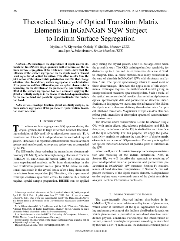 (PDF) Theoretical Study of Optical Transition Matrix Elements in InGaN ...
