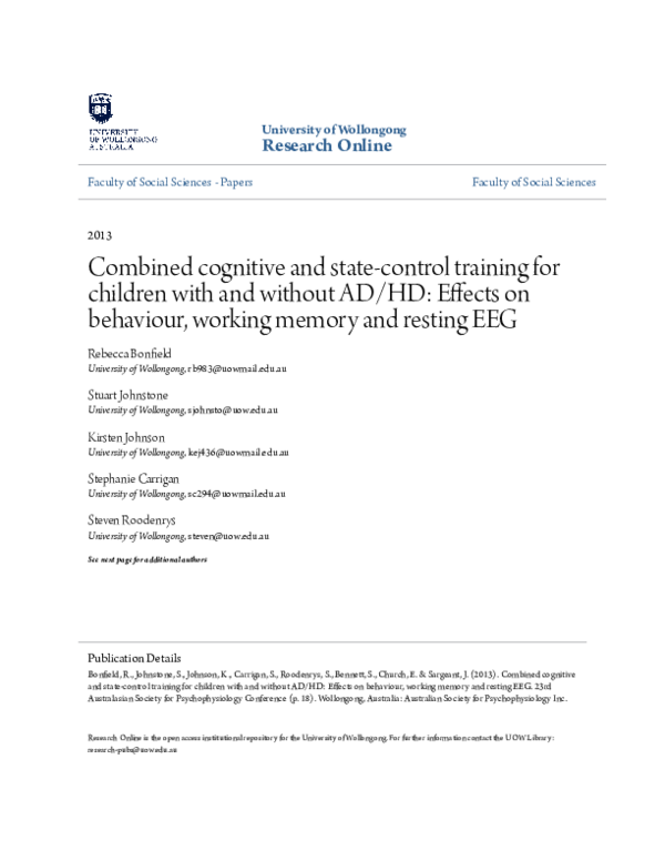 (PDF) Combined cognitive and state-control training for children with ...