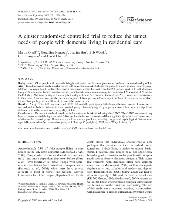 (PDF) A cluster randomised controlled trial to reduce the unmet needs ...