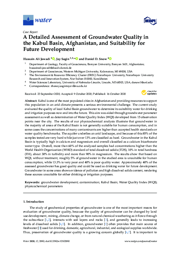 (PDF) A Detailed Assessment of Groundwater Quality in the Kabul Basin ...
