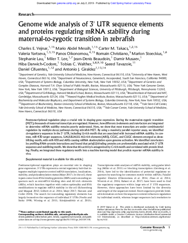 (PDF) Genome wide analysis of 3′ UTR sequence elements and proteins ...