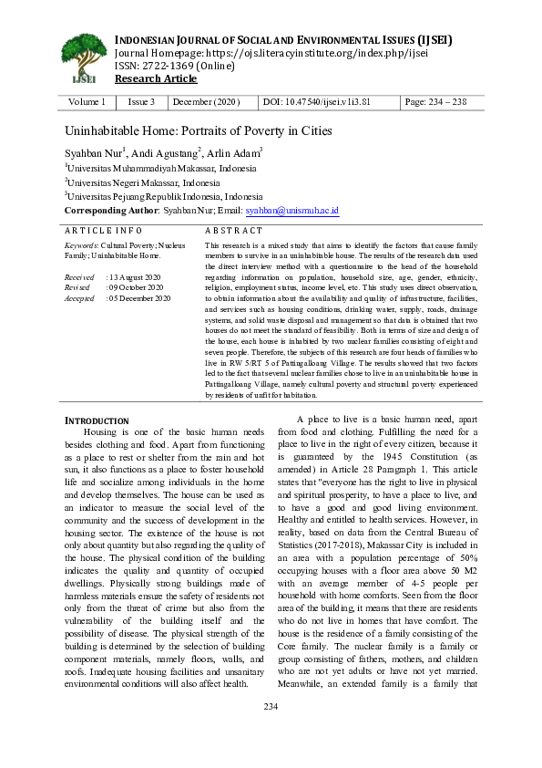 (PDF) Uninhabitable Home: Portraits of Poverty in Cities
